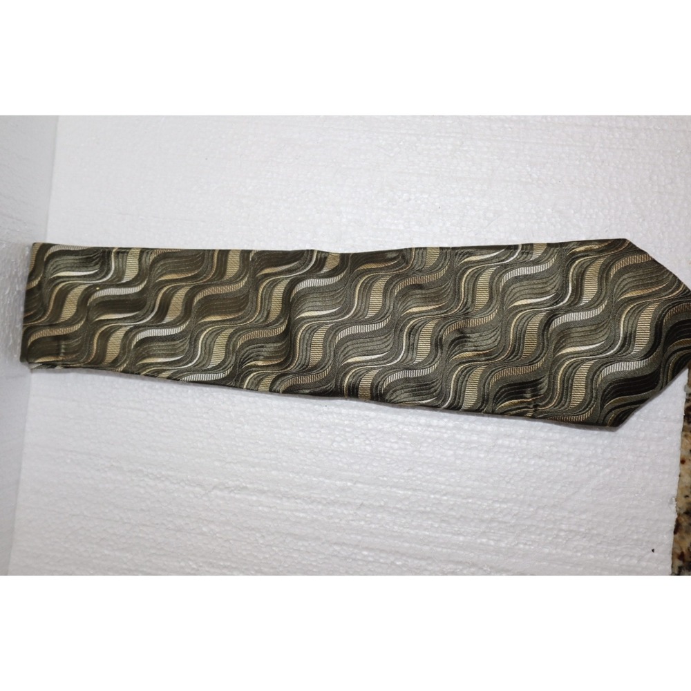 Dockers Men's Tie Necktie Silk Fabric Protector Abstract Green‎ Gray Gold Swirl